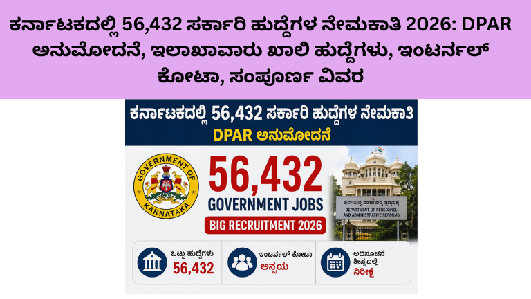 ಕರ್ನಾಟಕದಲ್ಲಿ 56,432 ಸರ್ಕಾರಿ ಹುದ್ದೆಗಳ ನೇಮಕಾತಿ 2026
